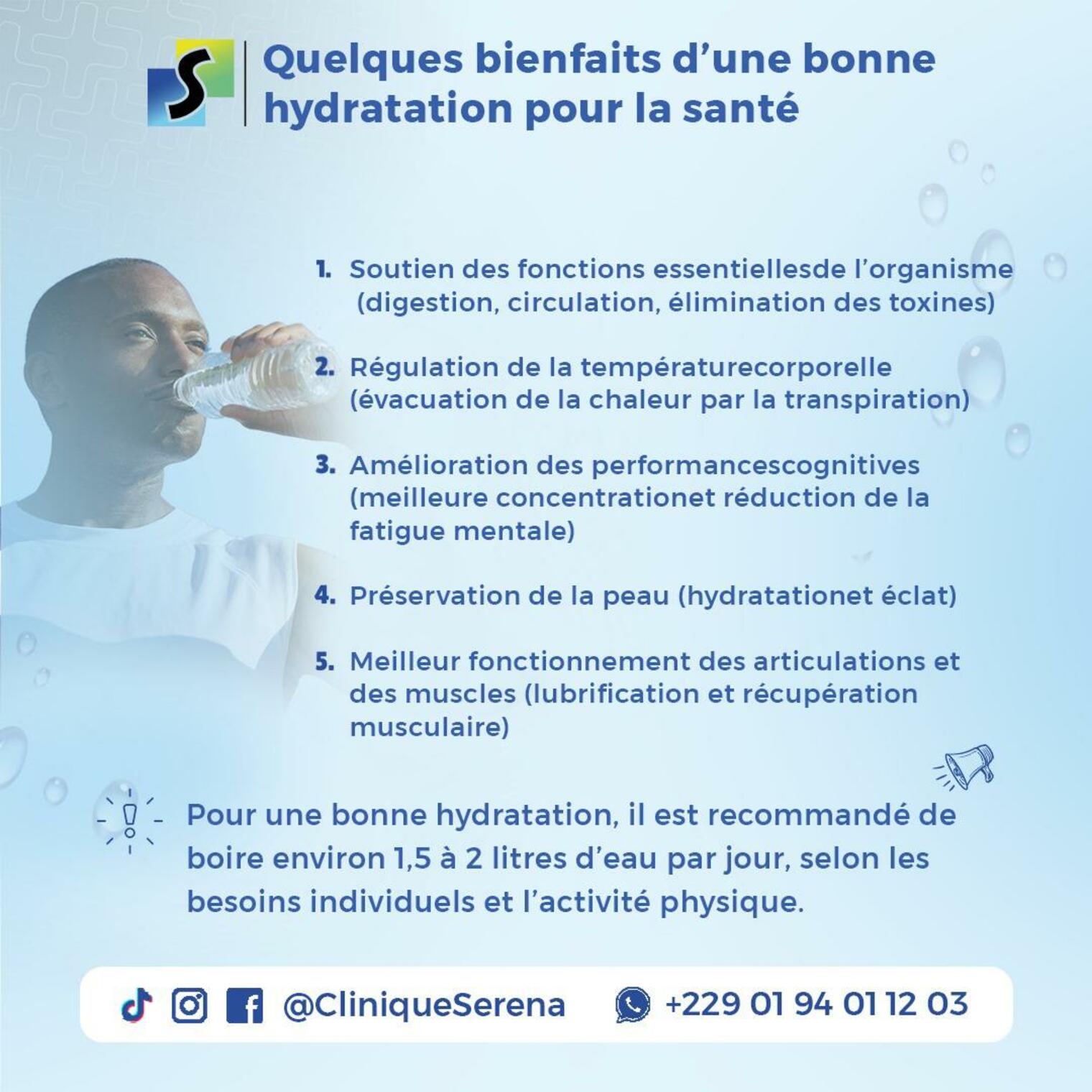 Quelques bienfaits d’une bonne hydratation pour la santé